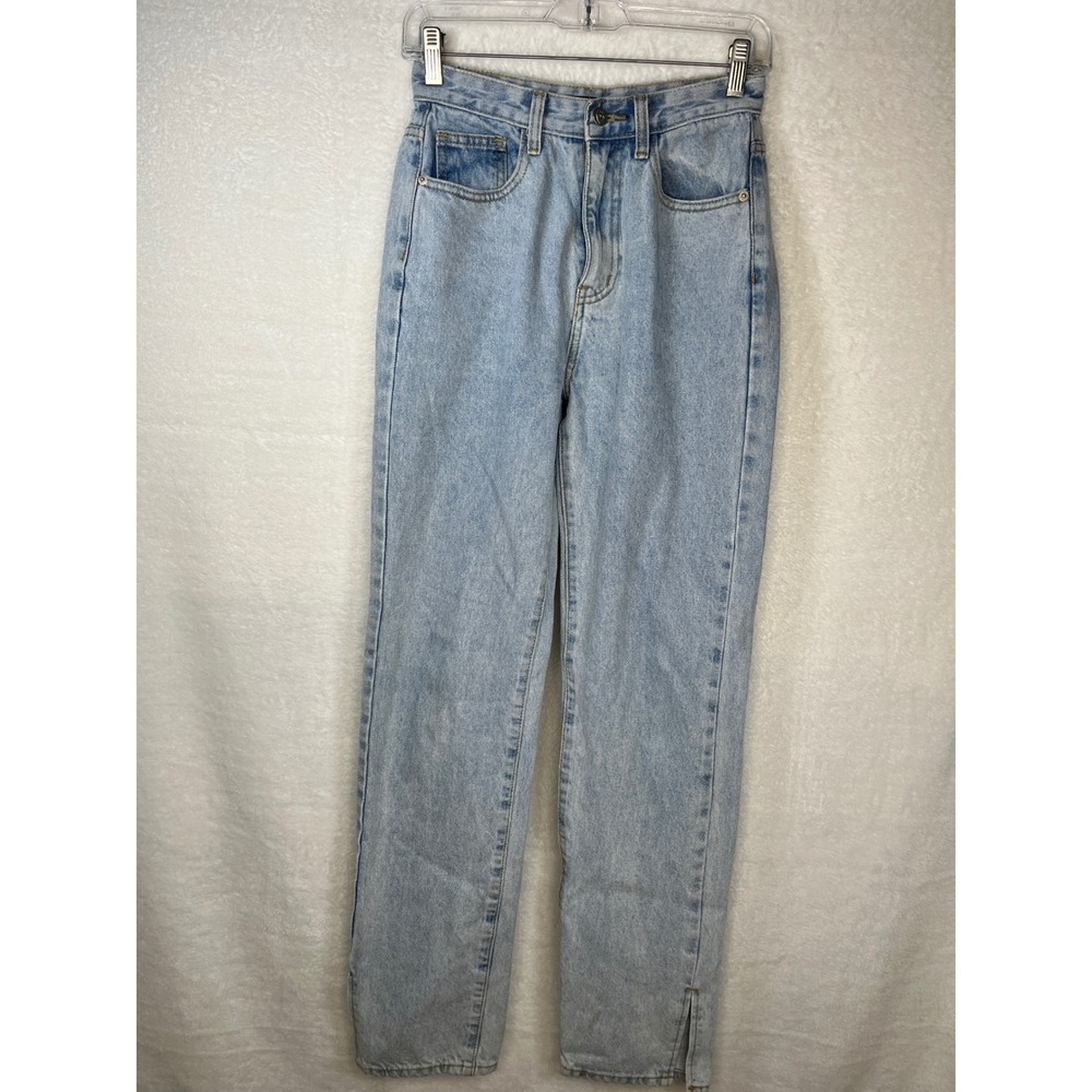 Nasty Gal‎ Denim Jeans Women's US 2 Light Wash High Rise Straight Leg Slit Hem